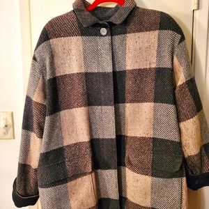 Plaid Jacket with black suade trim.